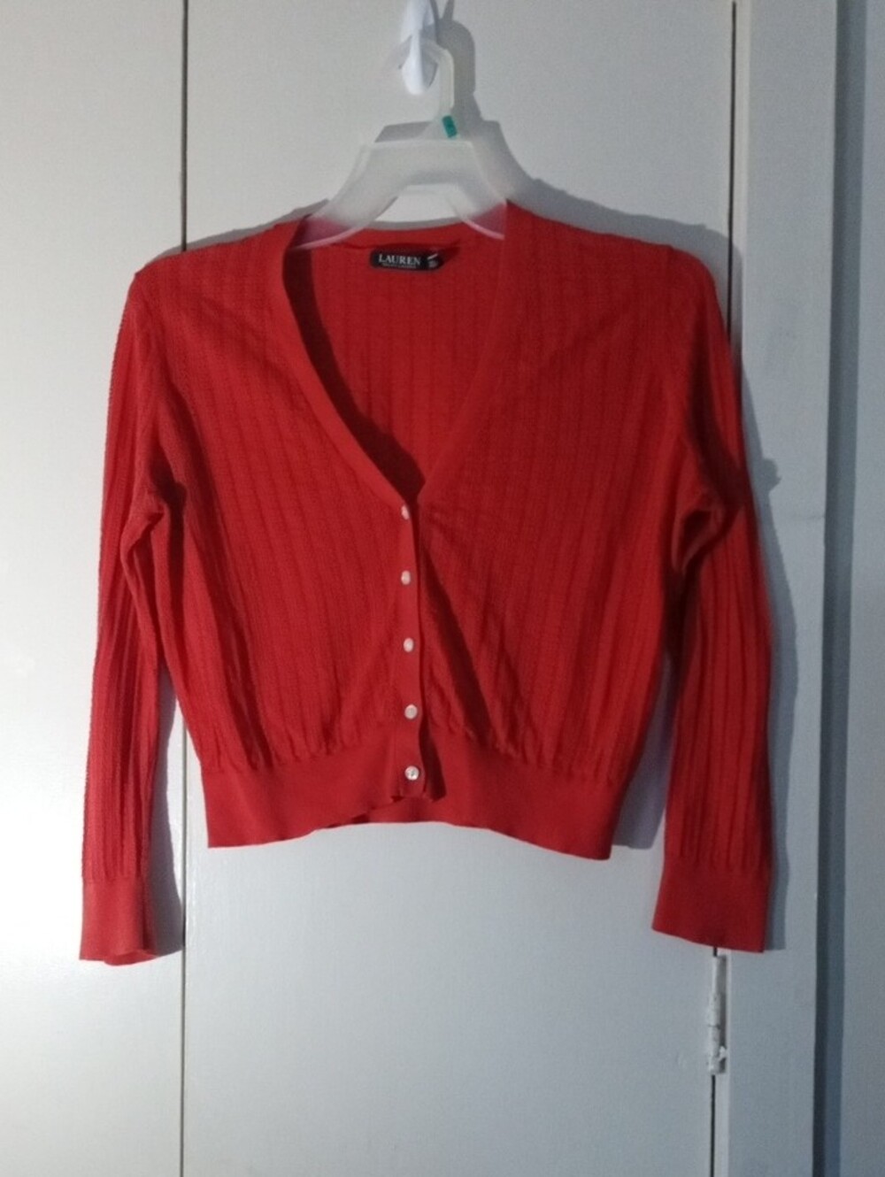 Lauren Ralph Lauren Orange Ribbed Cropped Cardigan Sweater Size Large